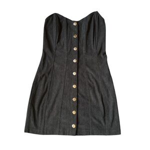 Urban Outfitters Black Strapless Dress Snap Down Buttons princess cut nwt sz sm